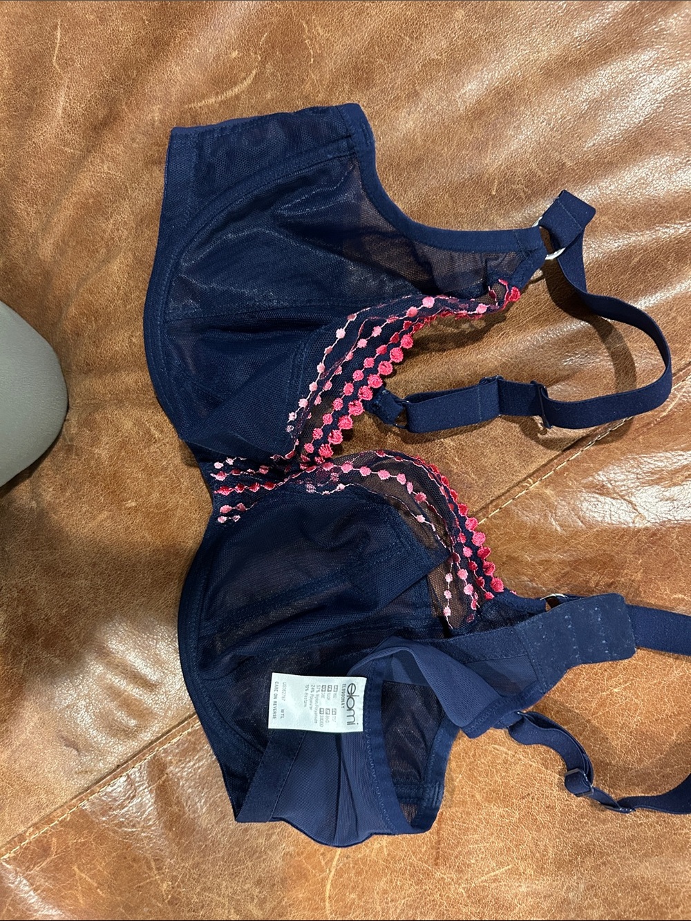 Elomi Navy Bra with Pink Dot Embroidery